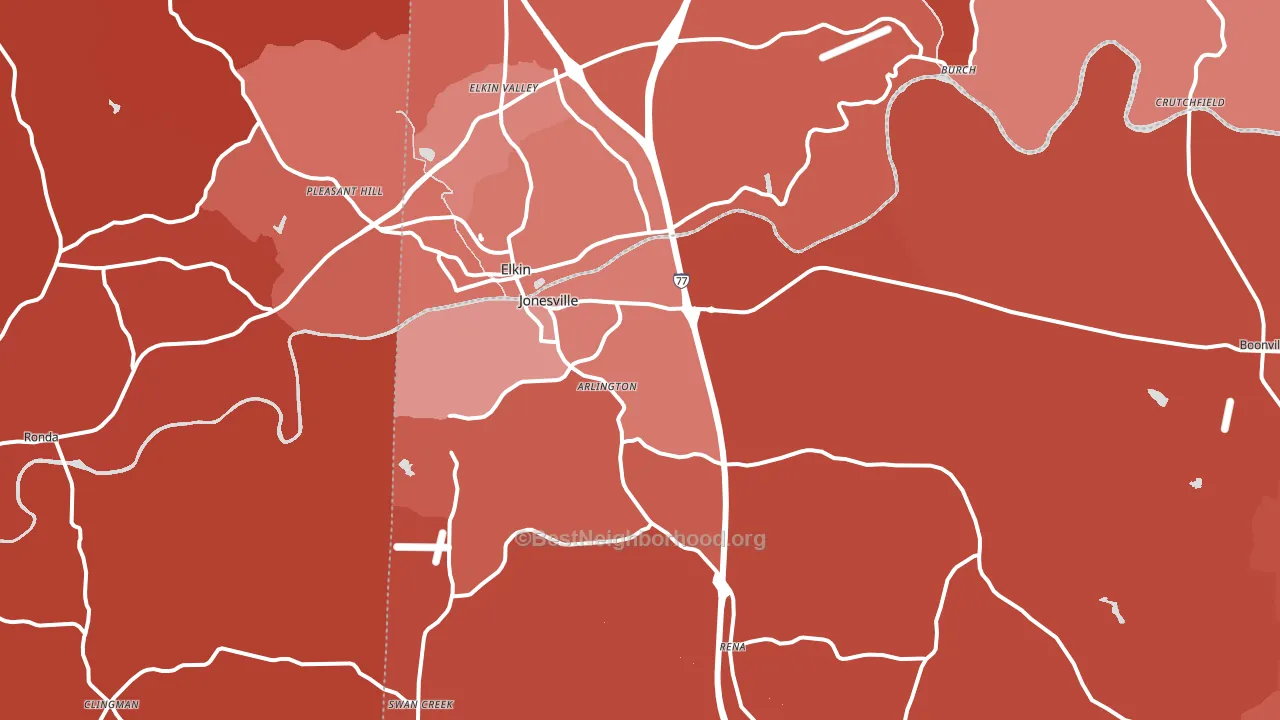 Jonesville, NC block-group political-lean map