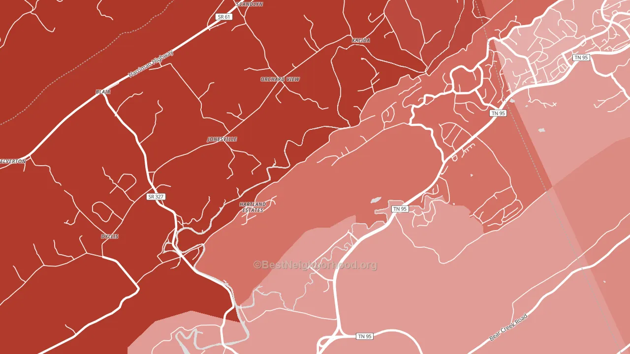 Jonesville, TN block-group political-lean map