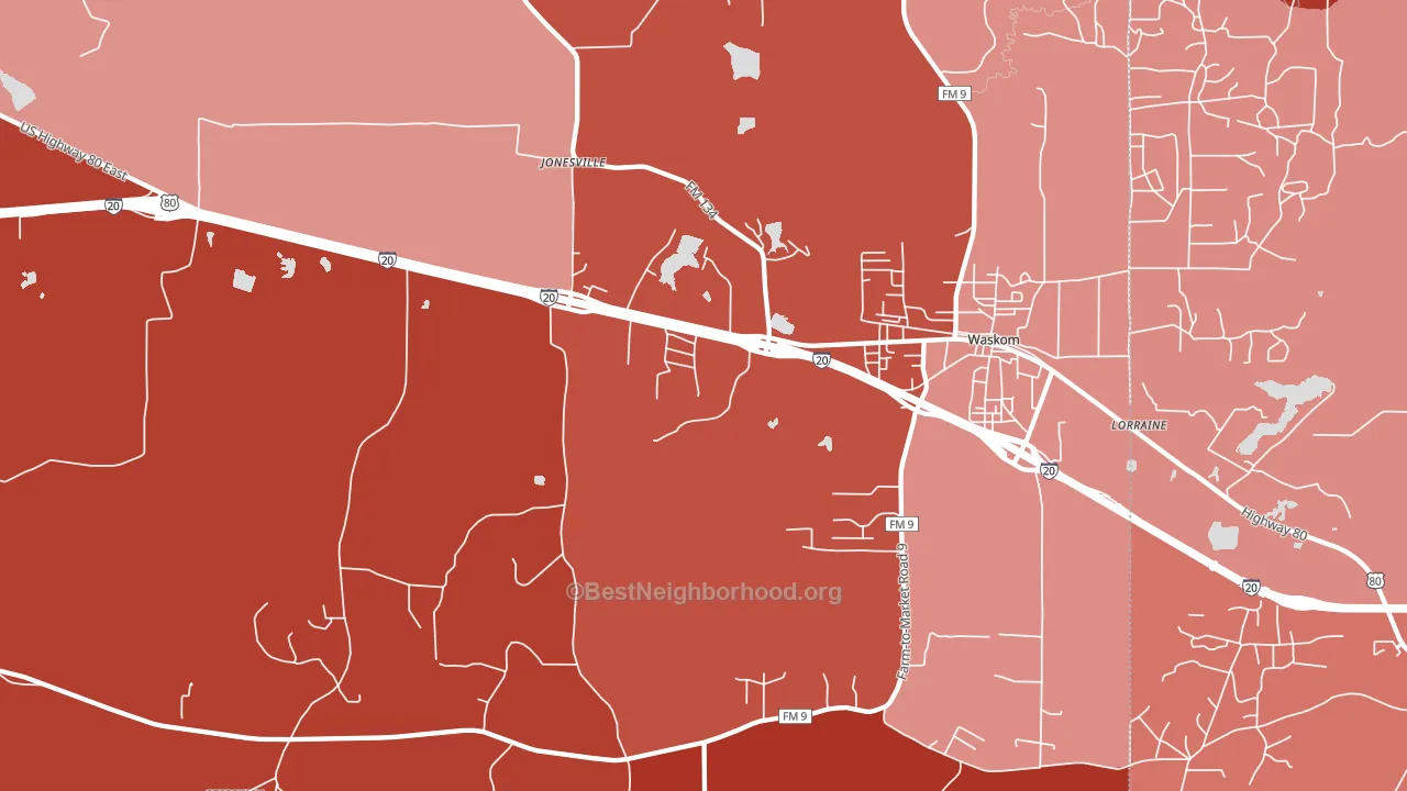 Jonesville, TX block-group political-lean map