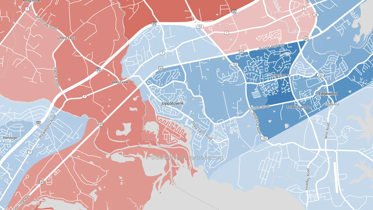 Joppatowne, MD block-group political-lean map
