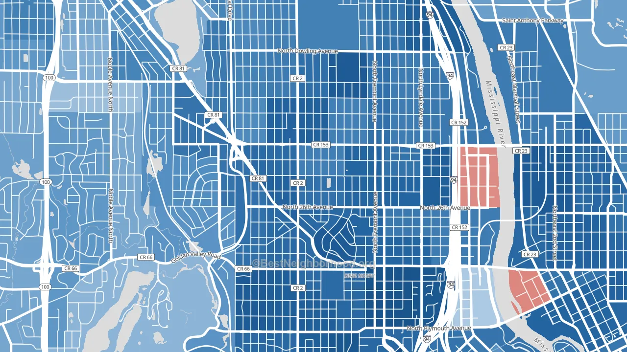 Jordan, Minneapolis, MN block-group political-lean map