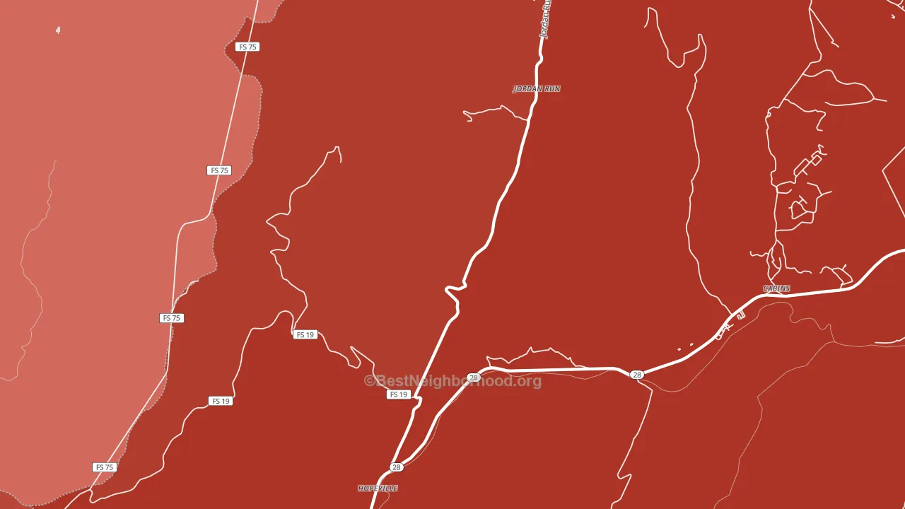 Jordan Run, WV block-group political-lean map