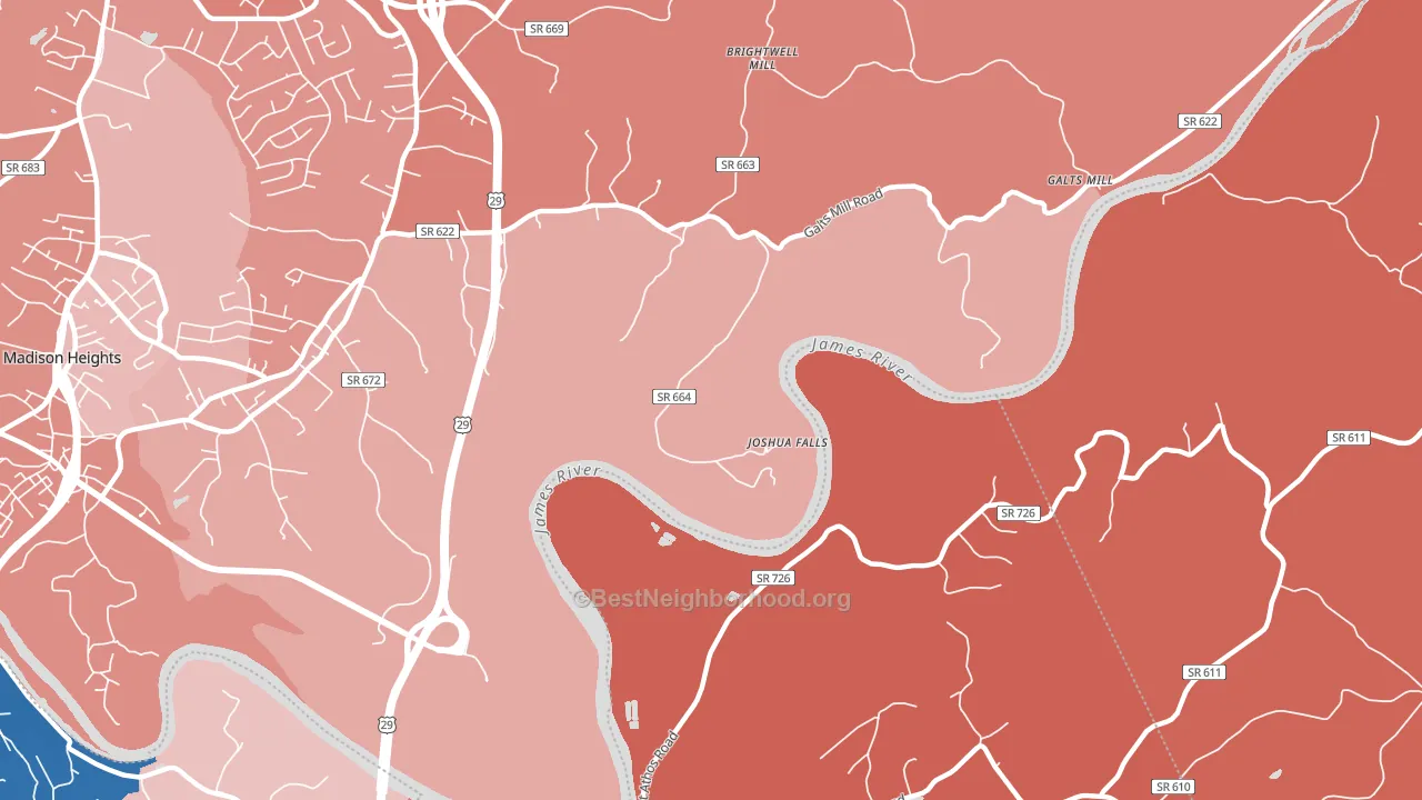 Joshua Falls, VA block-group political-lean map