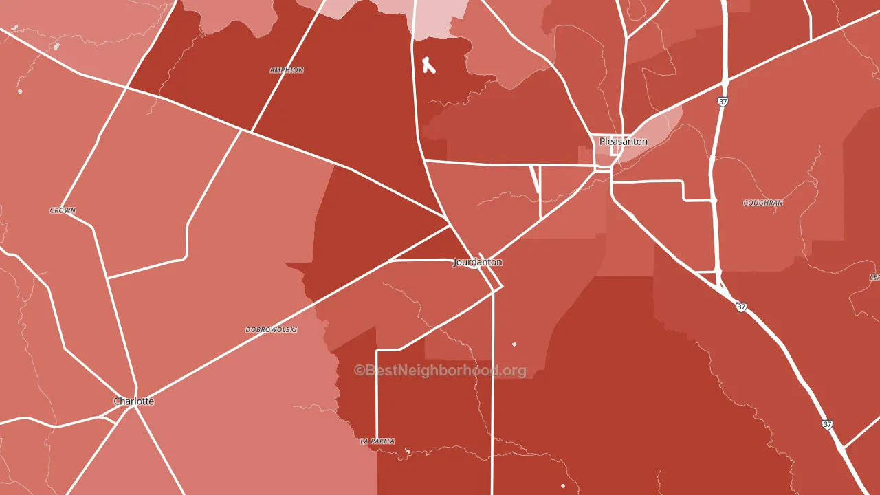 Jourdanton, TX block-group political-lean map