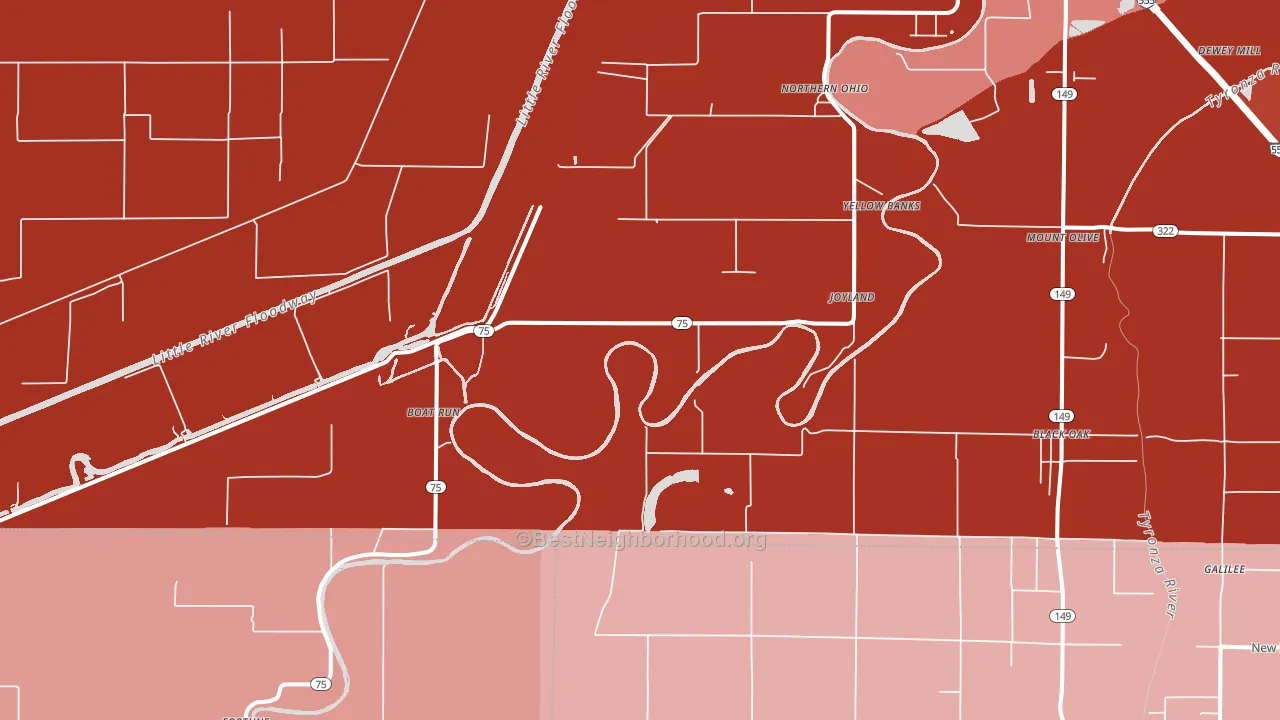 Joyland, AR block-group political-lean map