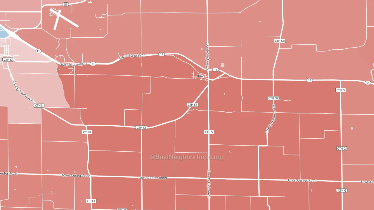 Juda, WI block-group political-lean map