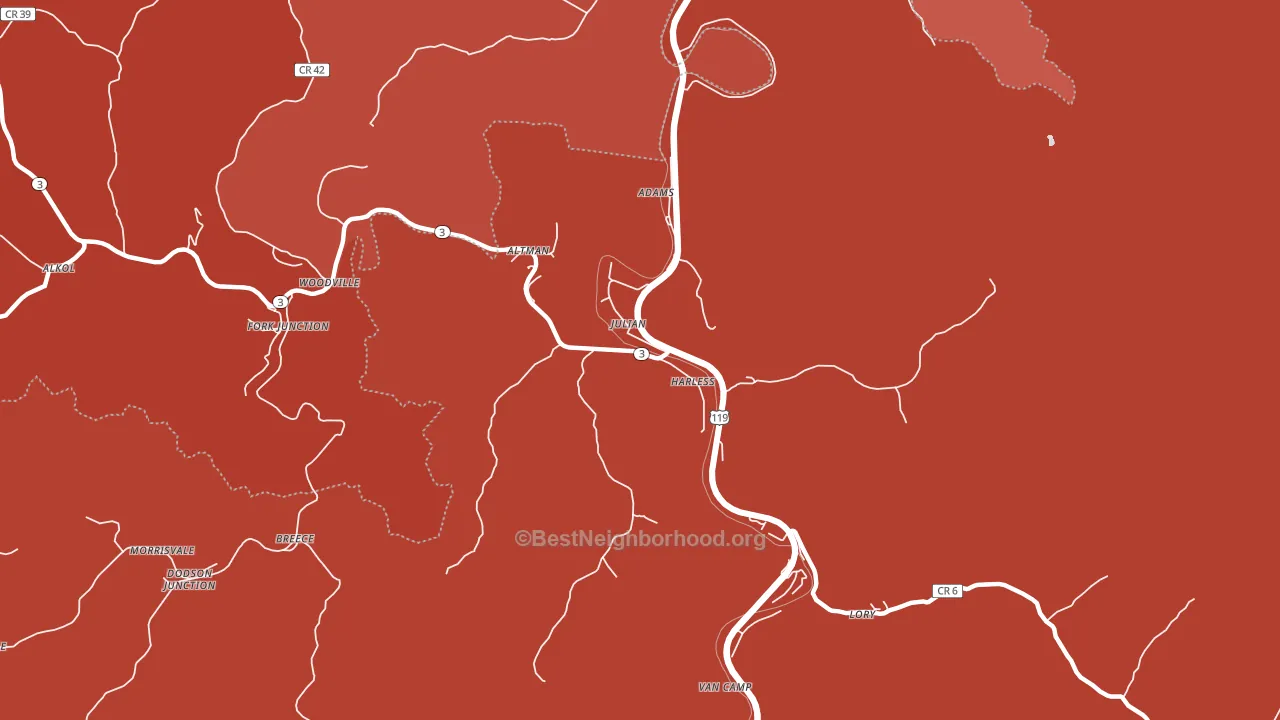 Julian, WV block-group political-lean map