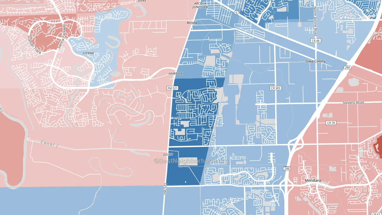 Juliff, TX block-group political-lean map