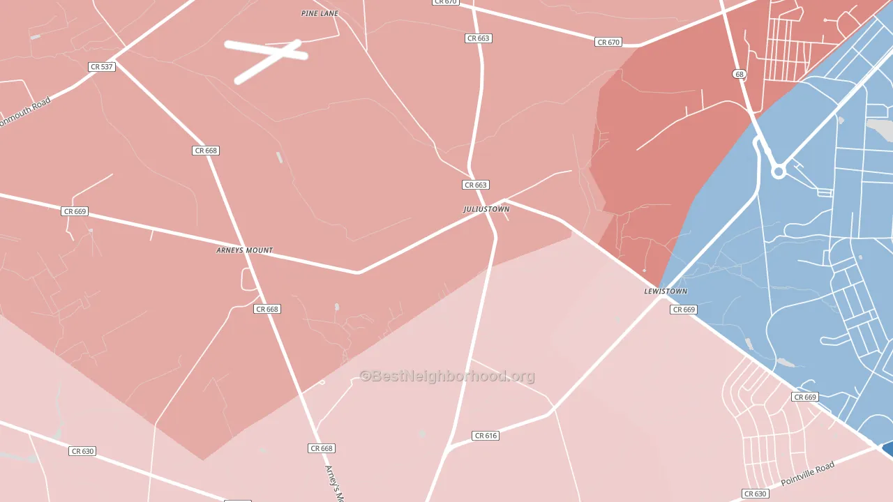 Juliustown, NJ block-group political-lean map