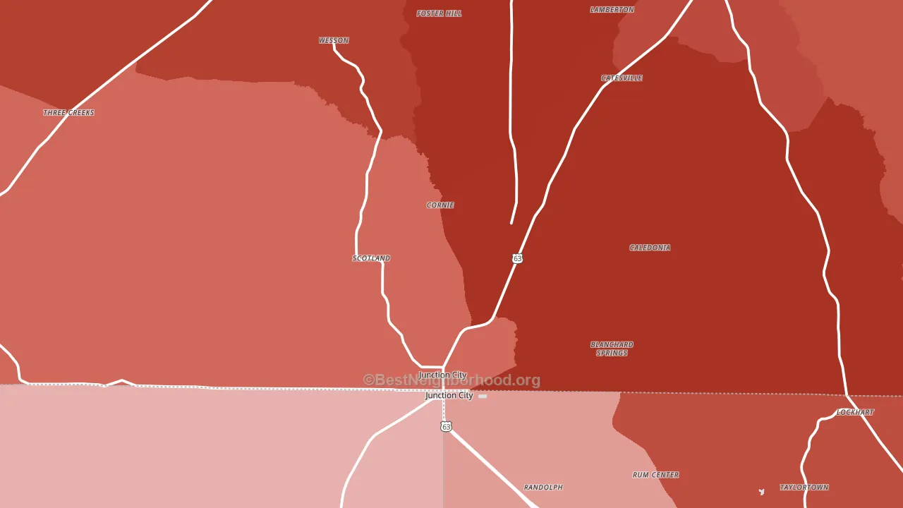 Junction City, AR block-group political-lean map