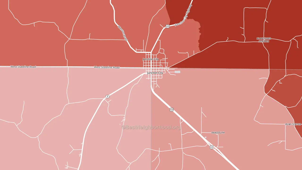 Junction City, LA block-group political-lean map