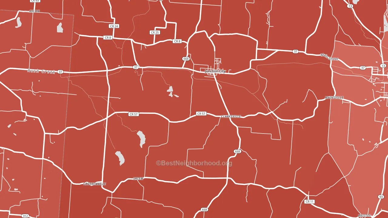 Junction City, OH block-group political-lean map