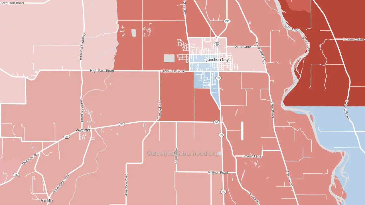 Junction City, OR block-group political-lean map
