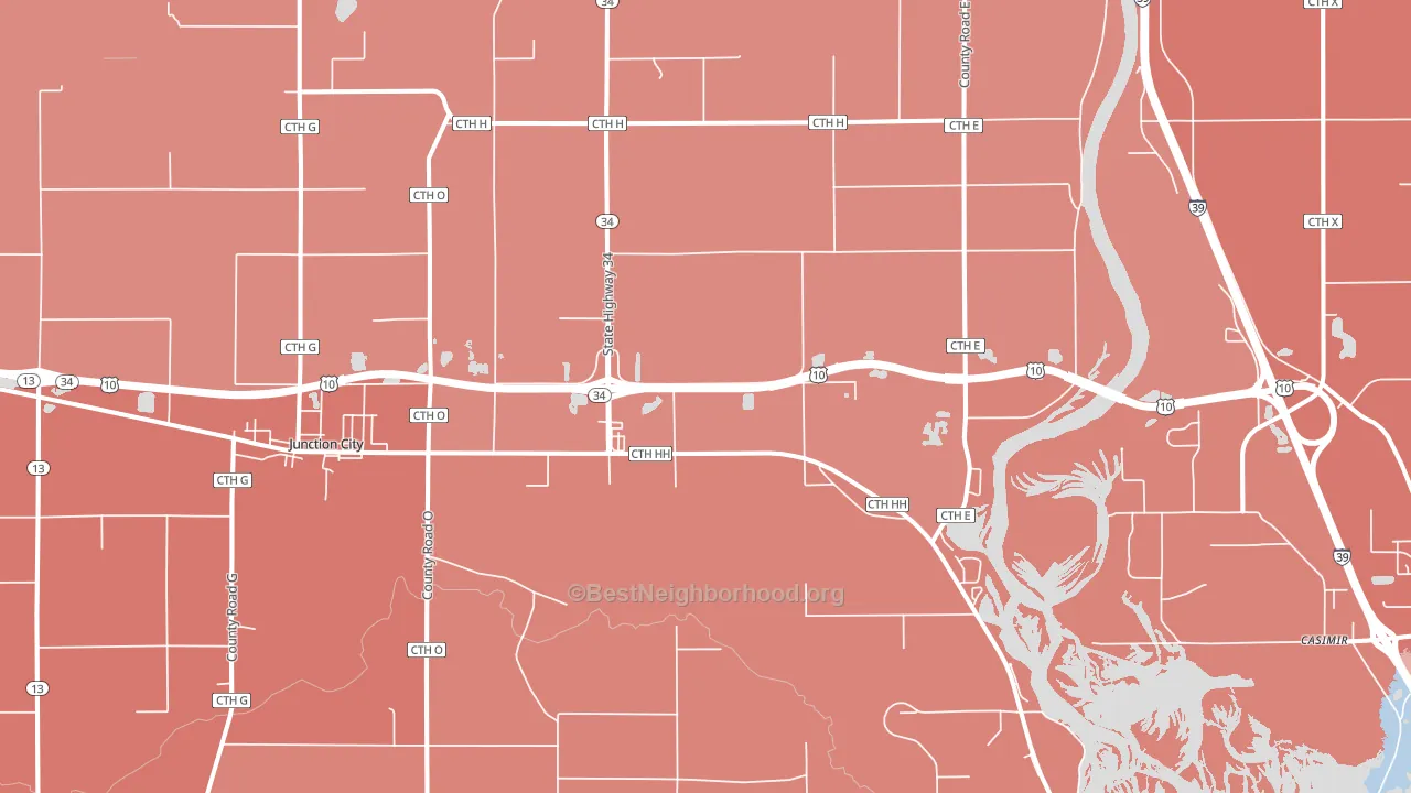 Junction City, WI block-group political-lean map