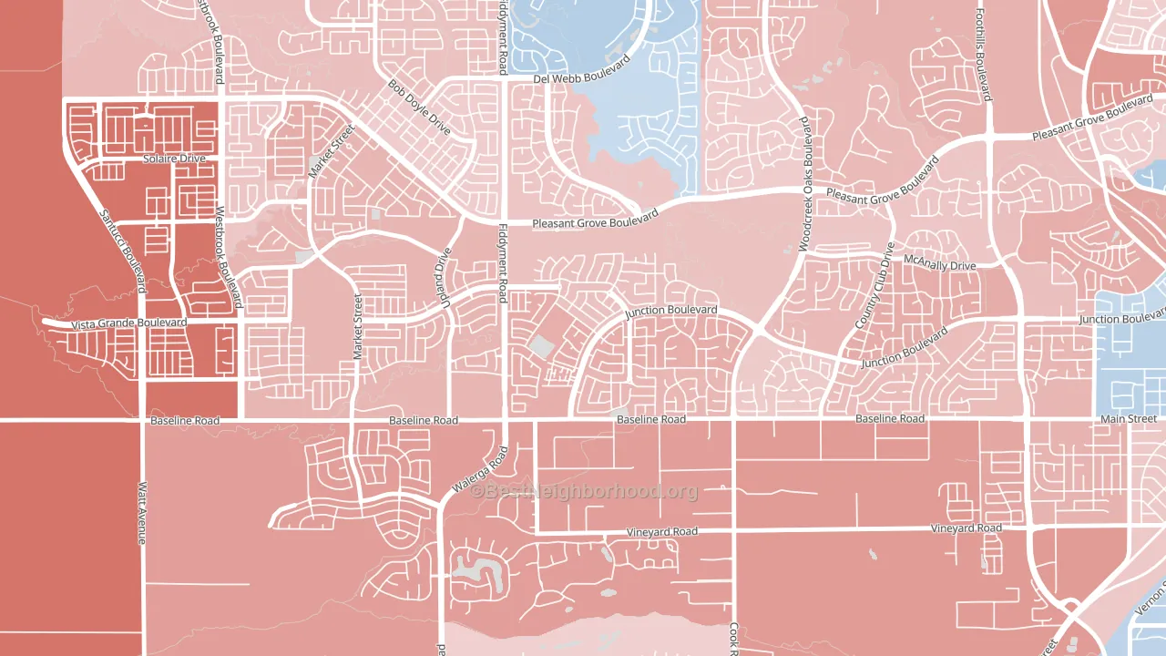 Junction West, Roseville, CA block-group political-lean map