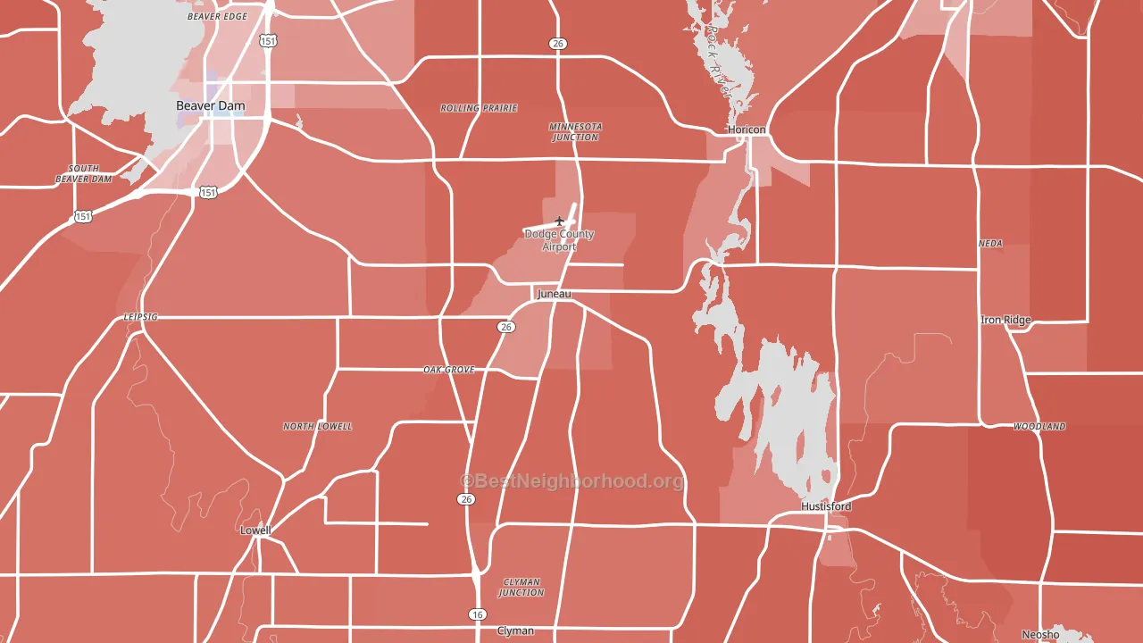 Juneau, WI block-group political-lean map