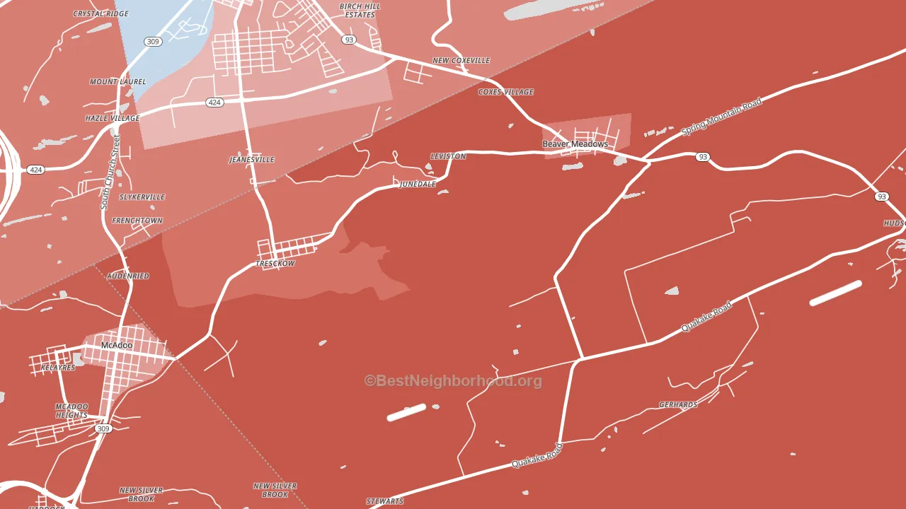 Junedale, PA block-group political-lean map