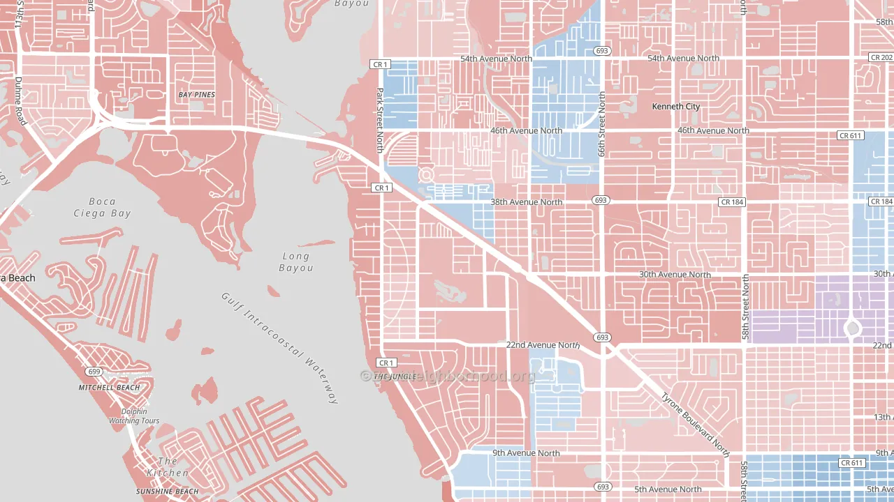 Jungle Terrace, St. Petersburg, FL block-group political-lean map