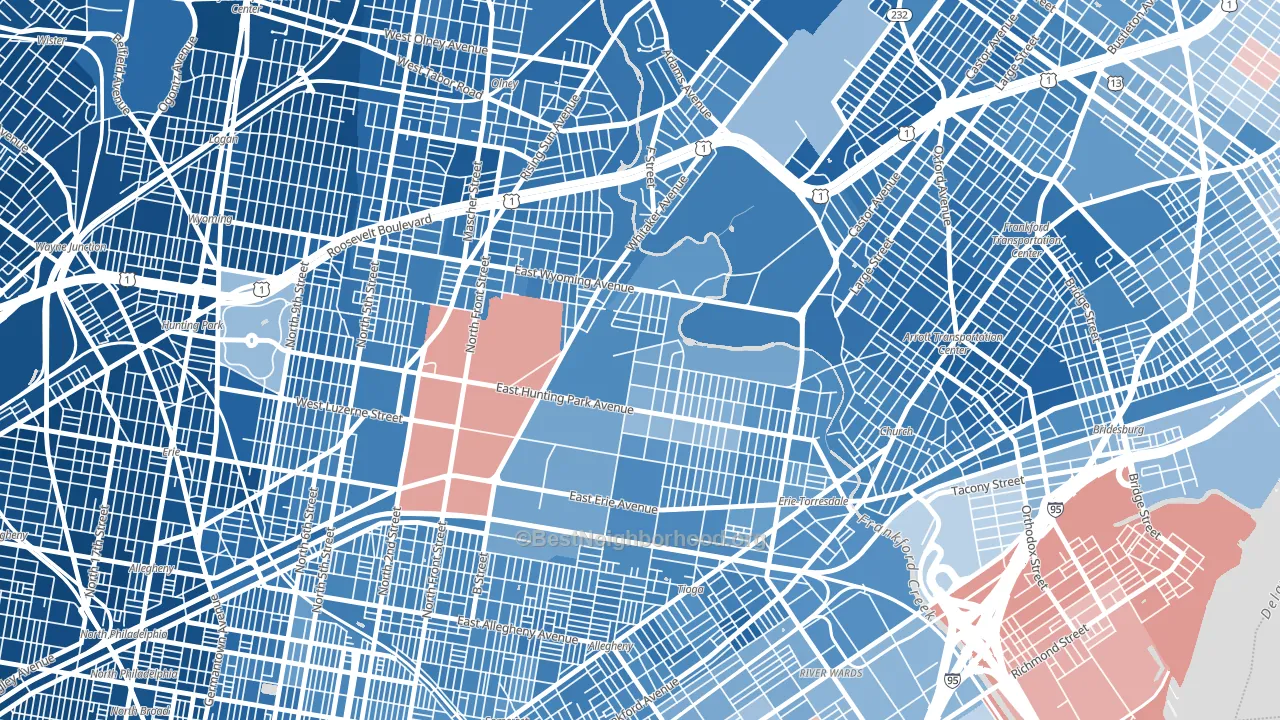 Juniata Park-Feltonville, Philadelphia, PA block-group political-lean map