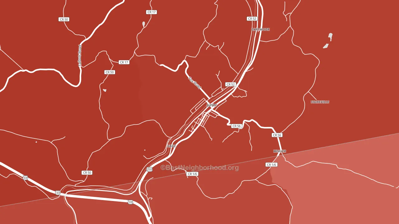 Junior, WV block-group political-lean map