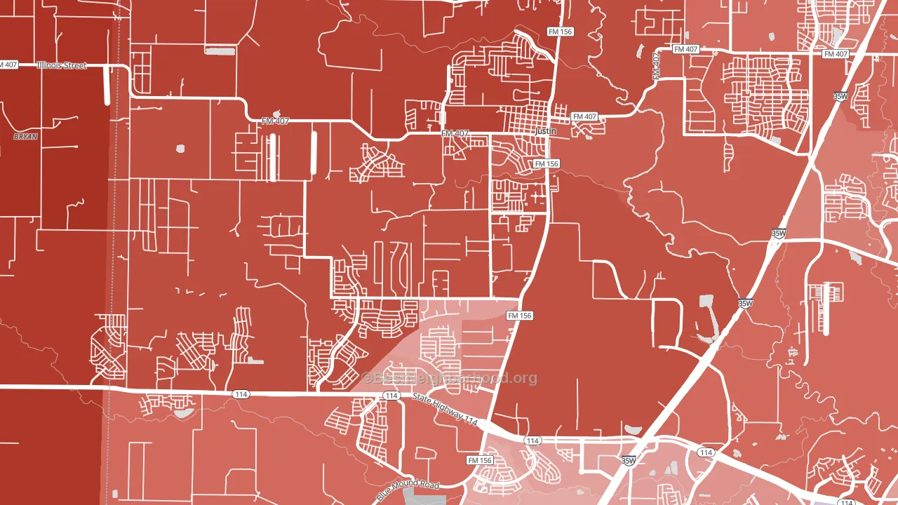 Justin, TX block-group political-lean map