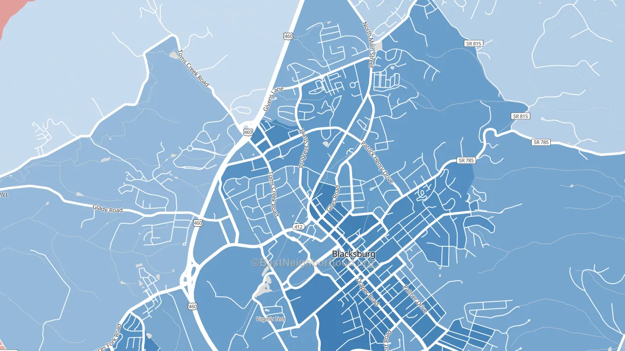 Kabrich Crescent, Blacksburg, VA block-group political-lean map