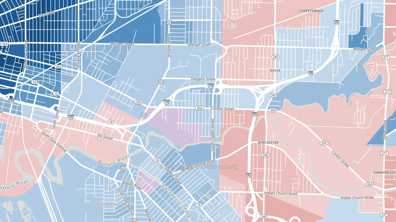Kaisertown, Buffalo, NY block-group political-lean map