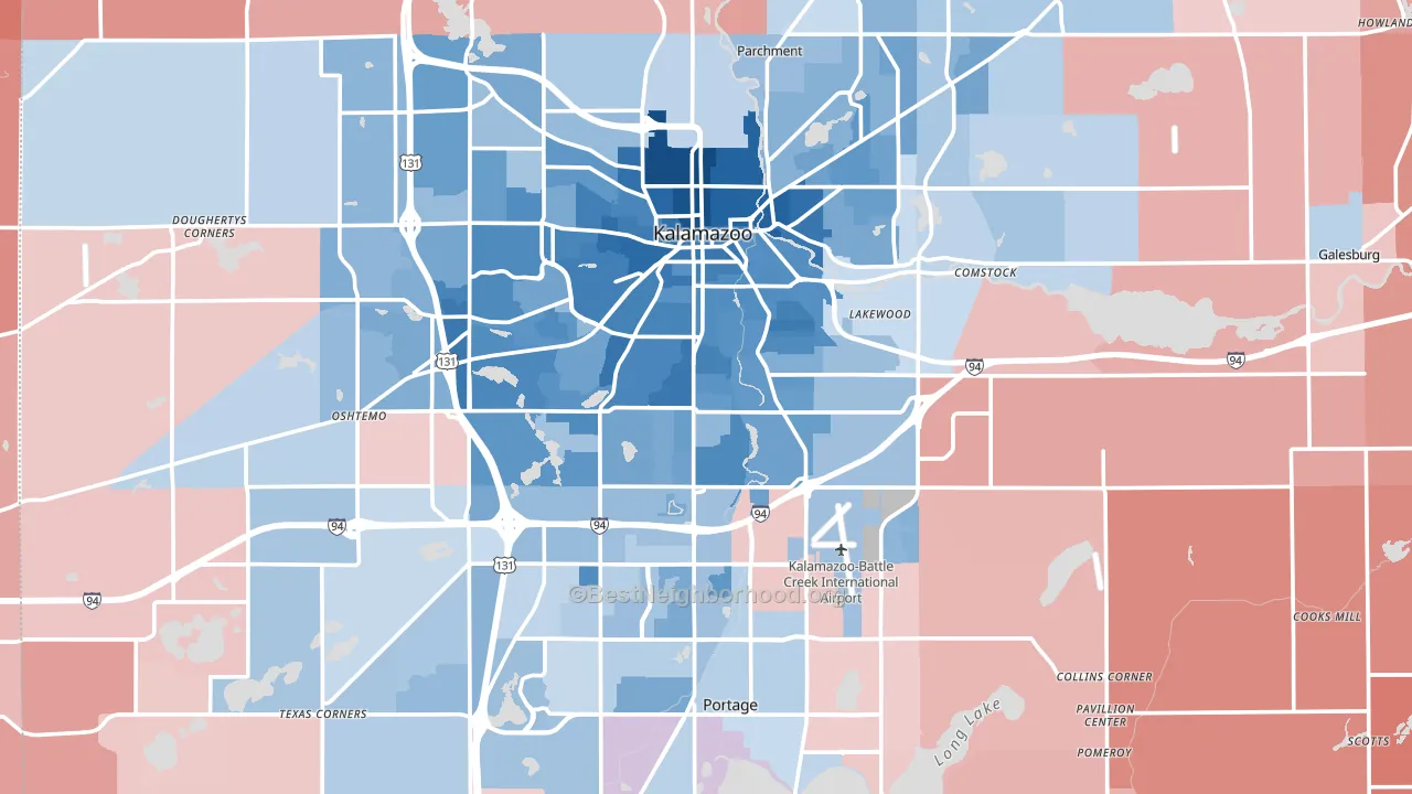 Kalamazoo County, MI block-group political-lean map