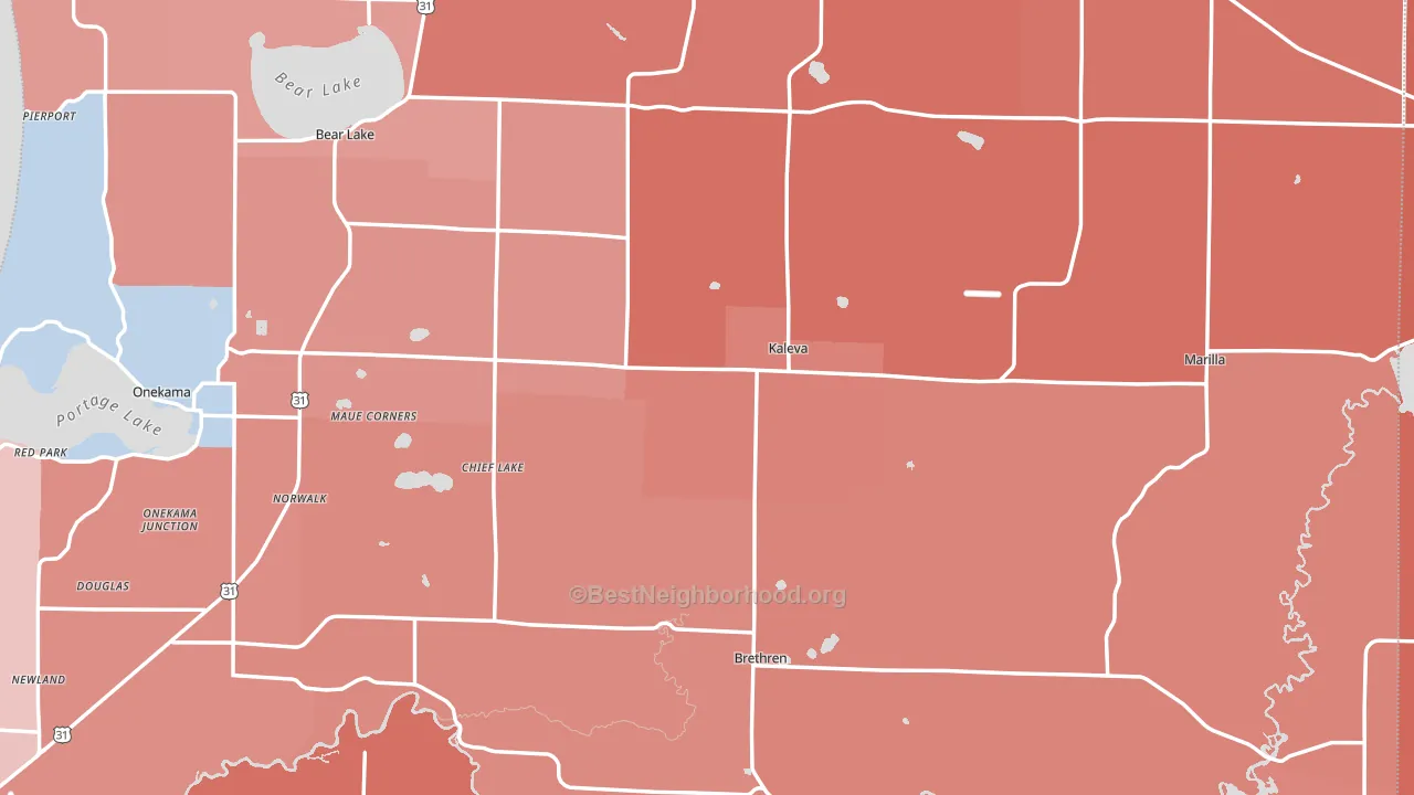 Kaleva, MI block-group political-lean map