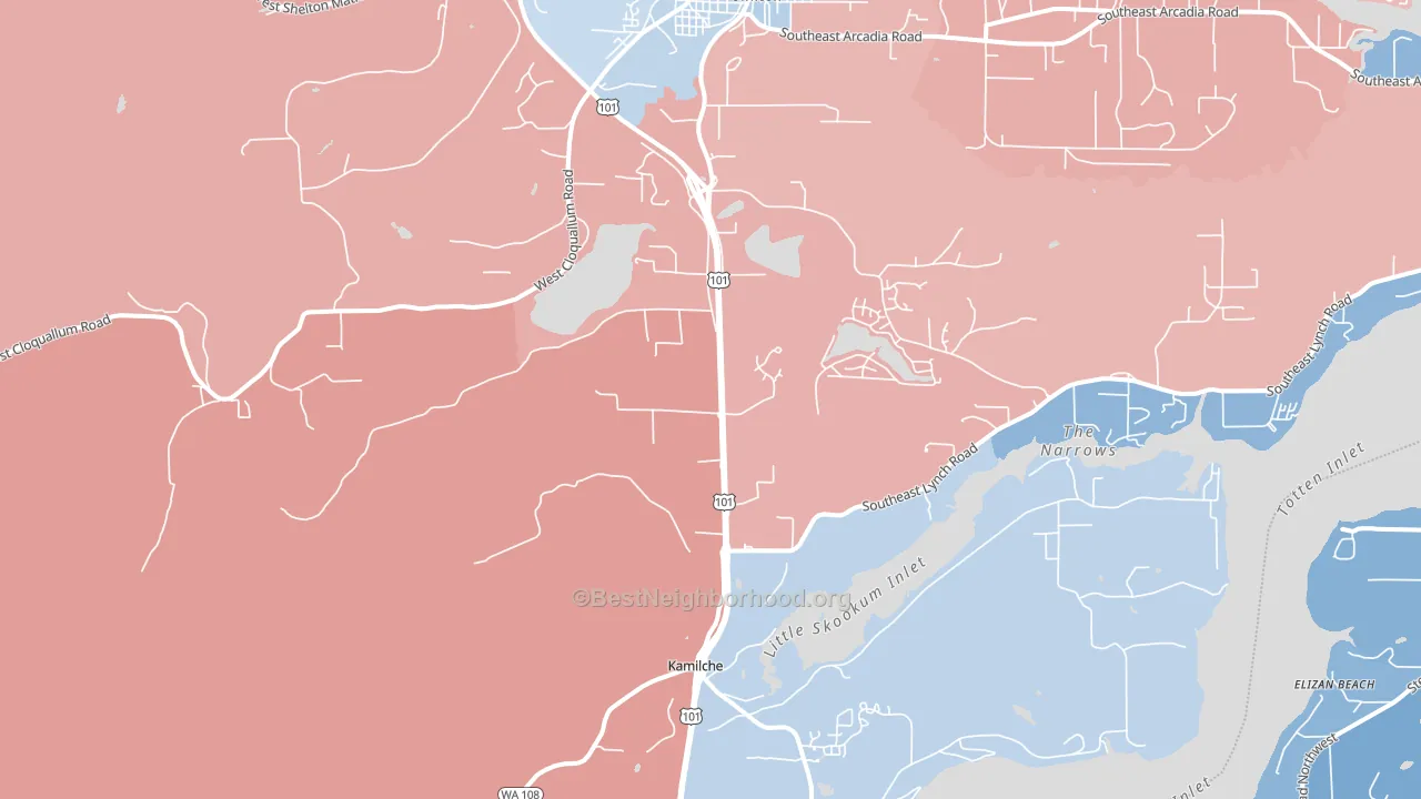 Kamilche, WA block-group political-lean map