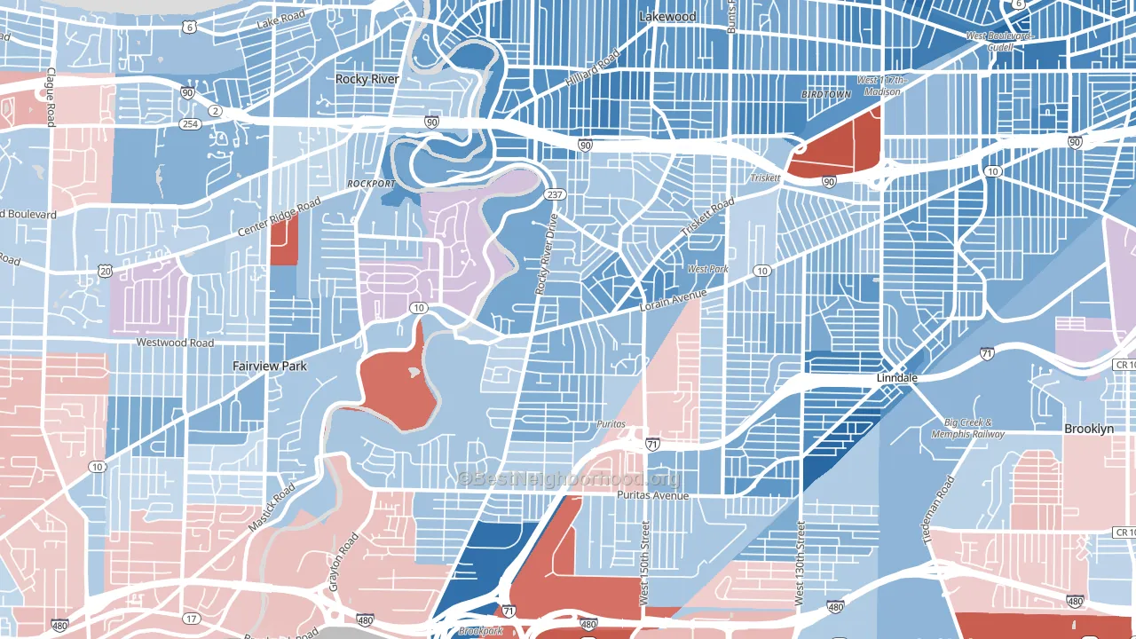 Kamms Corner, Cleveland, OH block-group political-lean map
