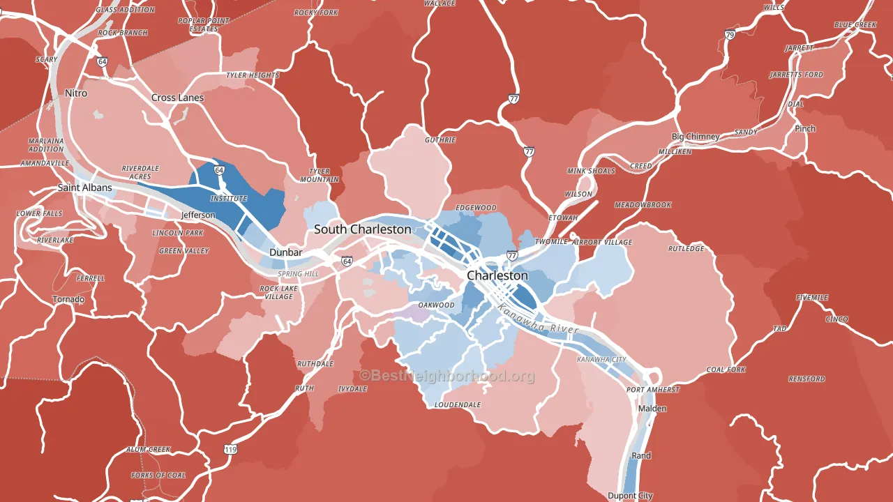 Kanawha County, WV block-group political-lean map