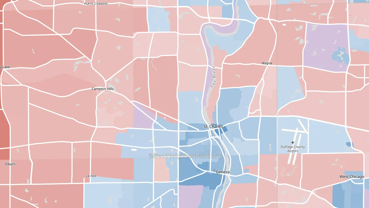 Kane County, IL block-group political-lean map