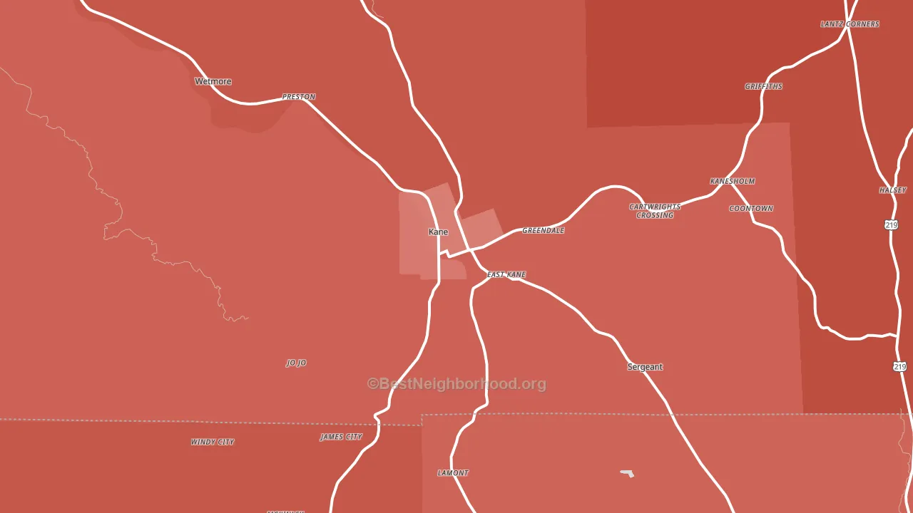 Kane, PA block-group political-lean map