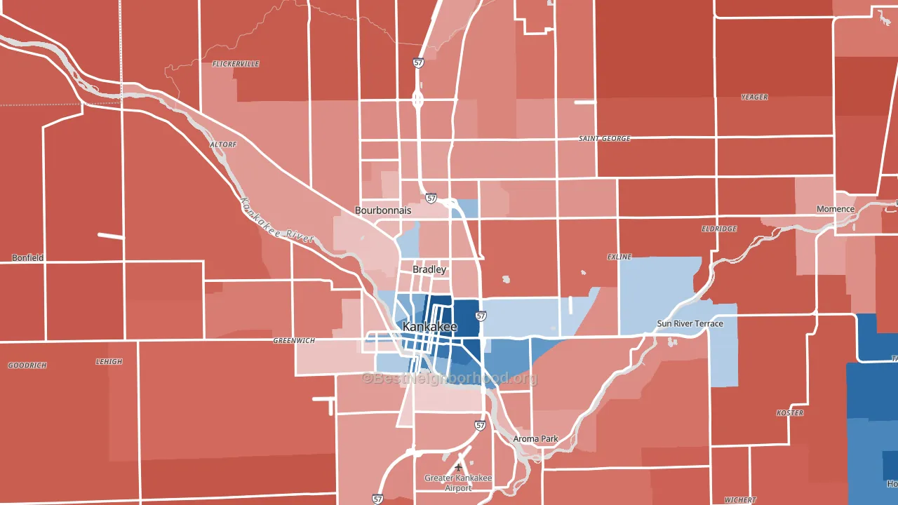 Kankakee County, IL block-group political-lean map