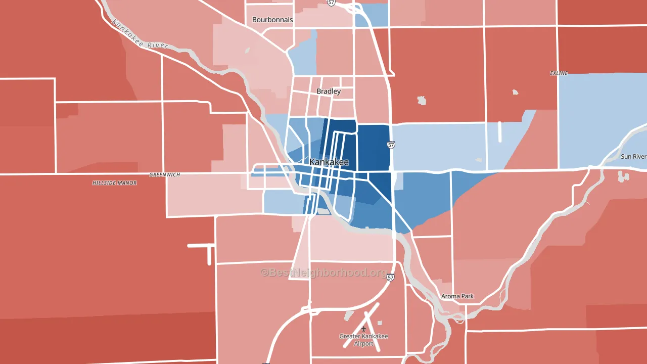 Kankakee, IL block-group political-lean map