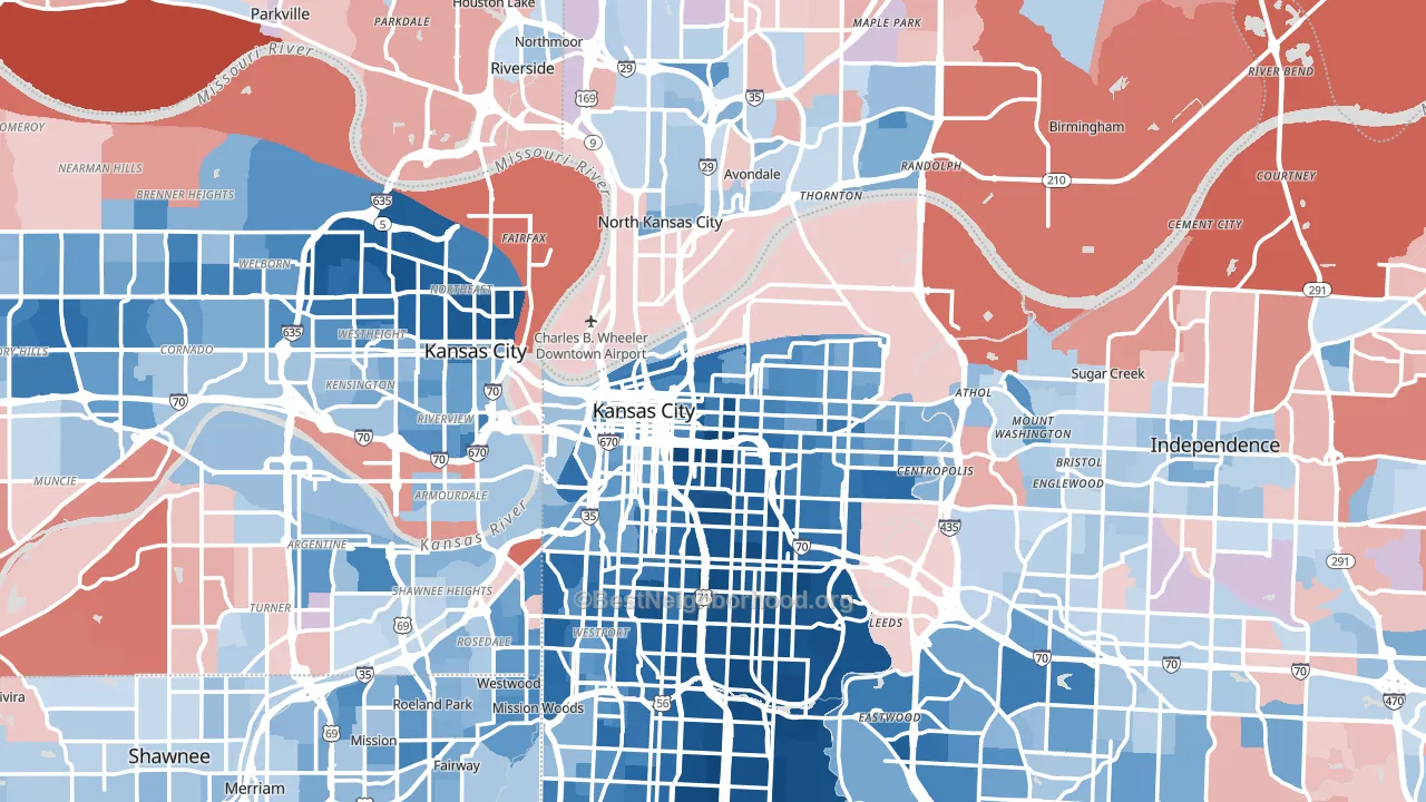 Kansas City, MO block-group political-lean map