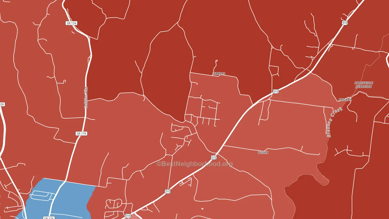 Kansas, TN block-group political-lean map