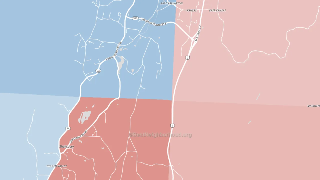 Kansas, VT block-group political-lean map
