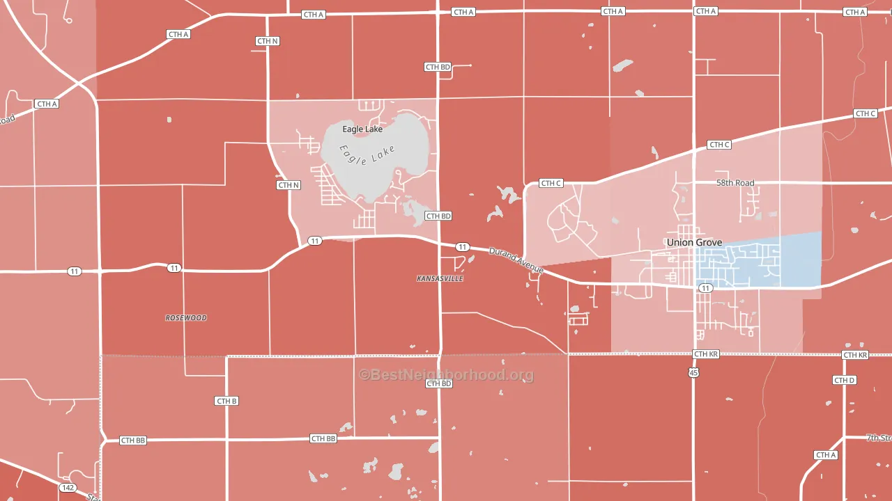 Kansasville, WI block-group political-lean map