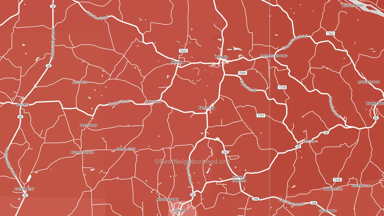 Karns City, PA block-group political-lean map