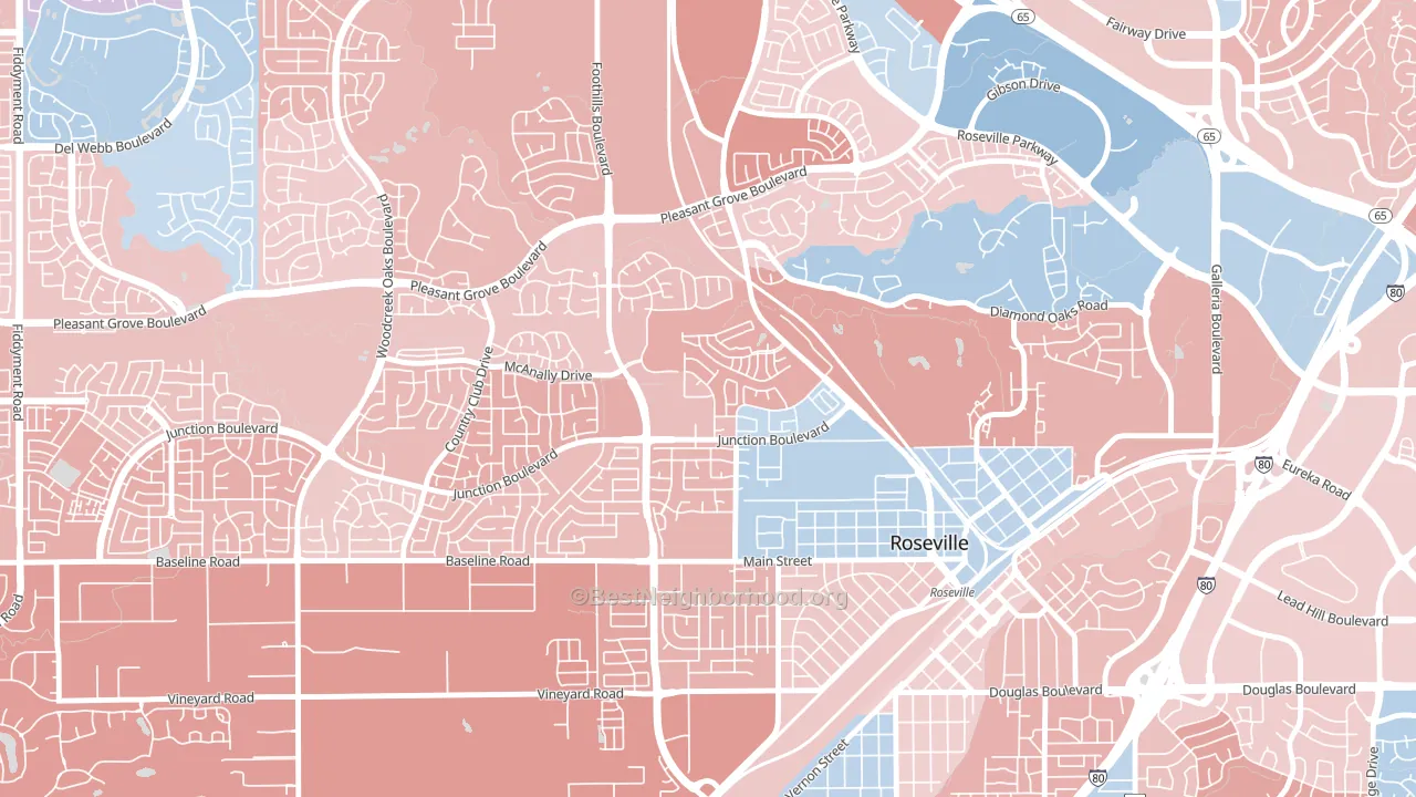 Kaseberg-Kingswood, Roseville, CA block-group political-lean map