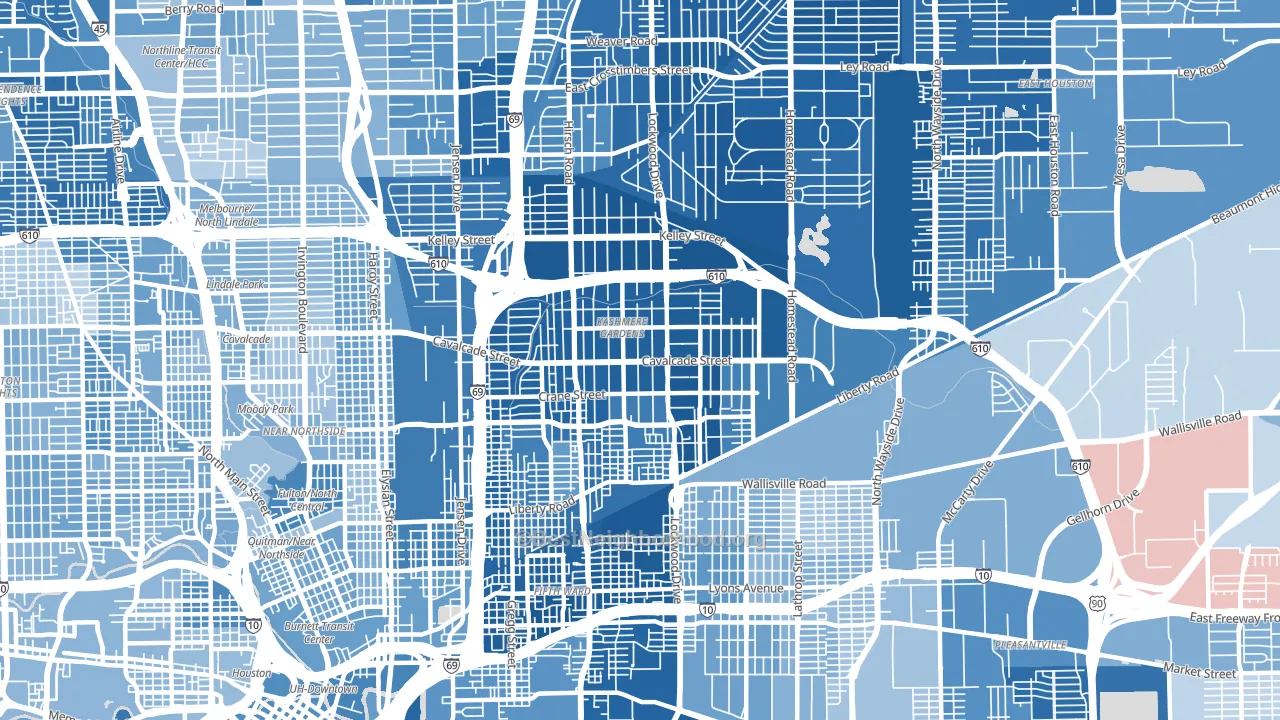 Kashmere Gardens, Houston, TX block-group political-lean map