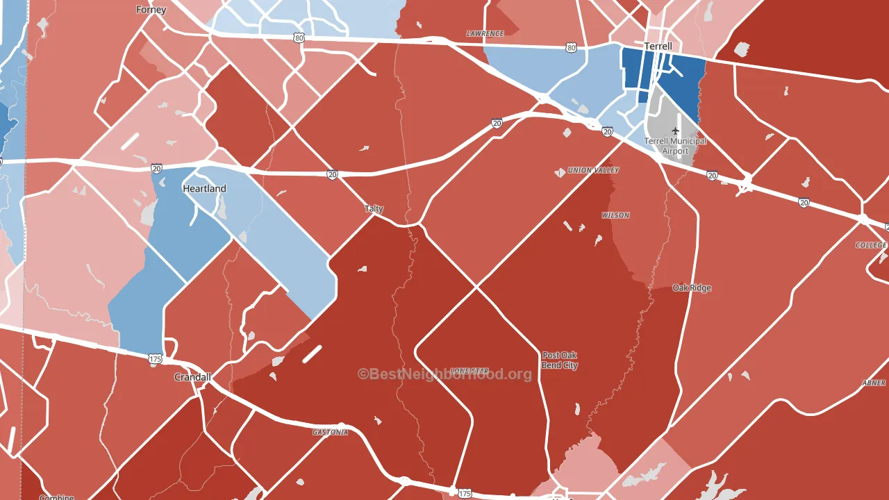 Kaufman County, TX block-group political-lean map