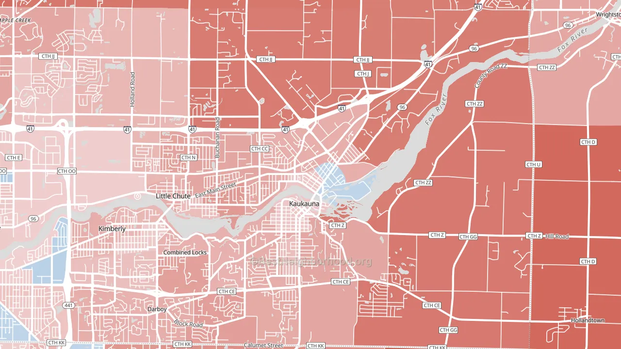 Kaukauna, WI block-group political-lean map