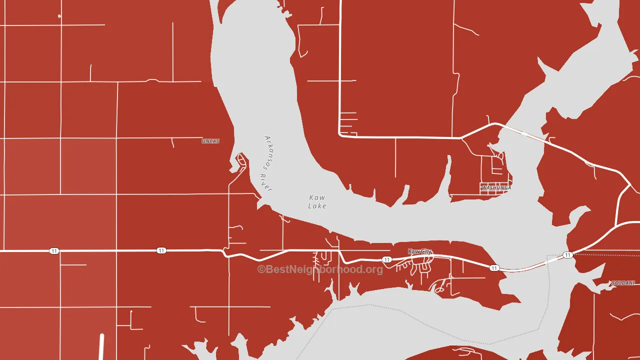 Kaw City, OK block-group political-lean map