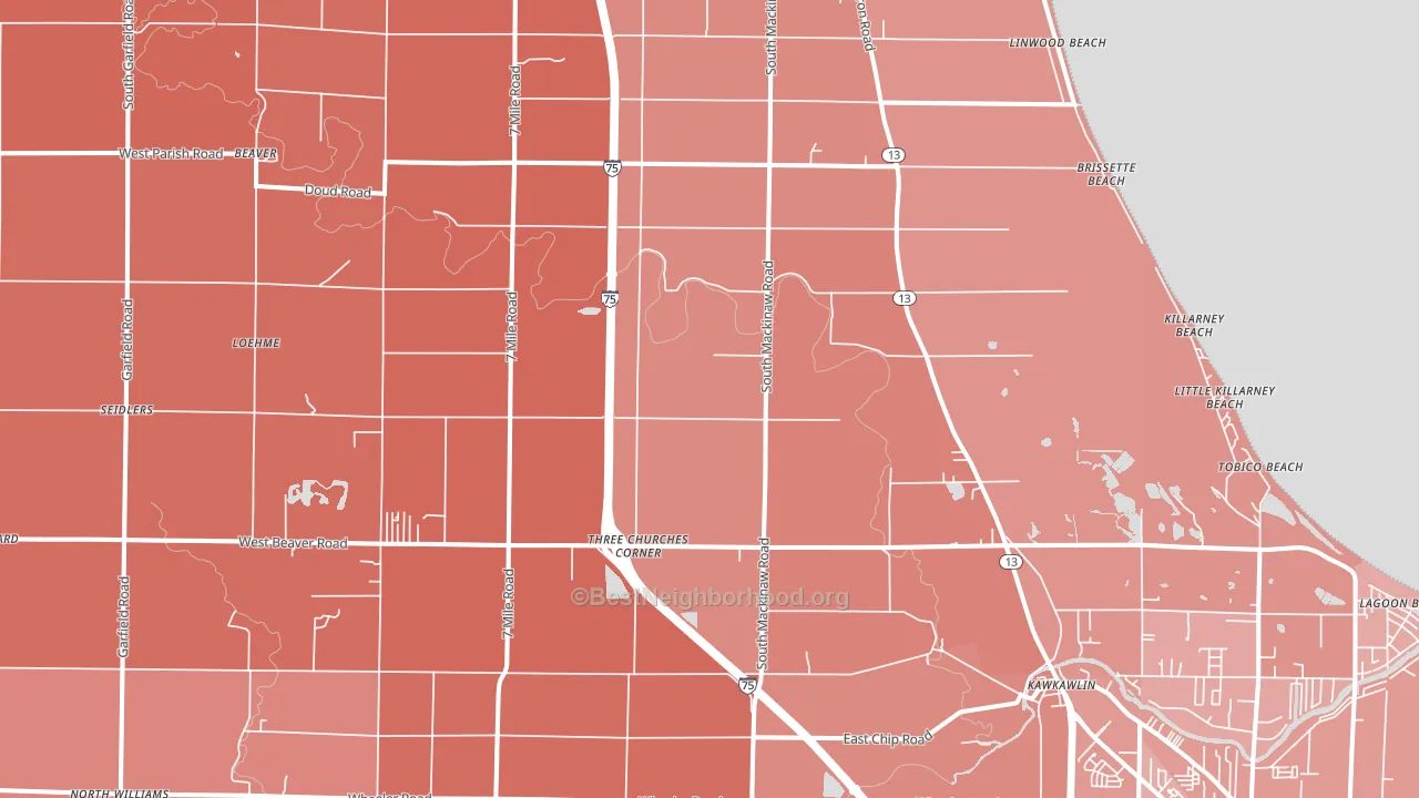 Kawkawlin, MI block-group political-lean map