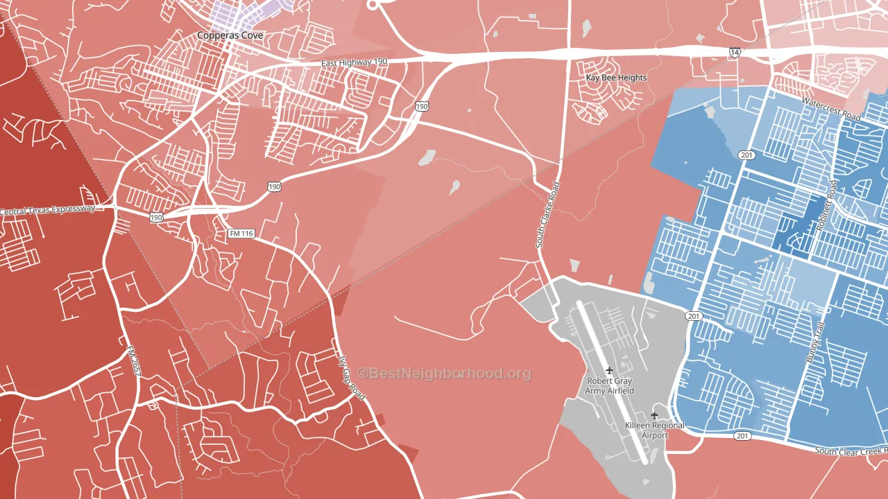 Kay Bee Heights, TX block-group political-lean map