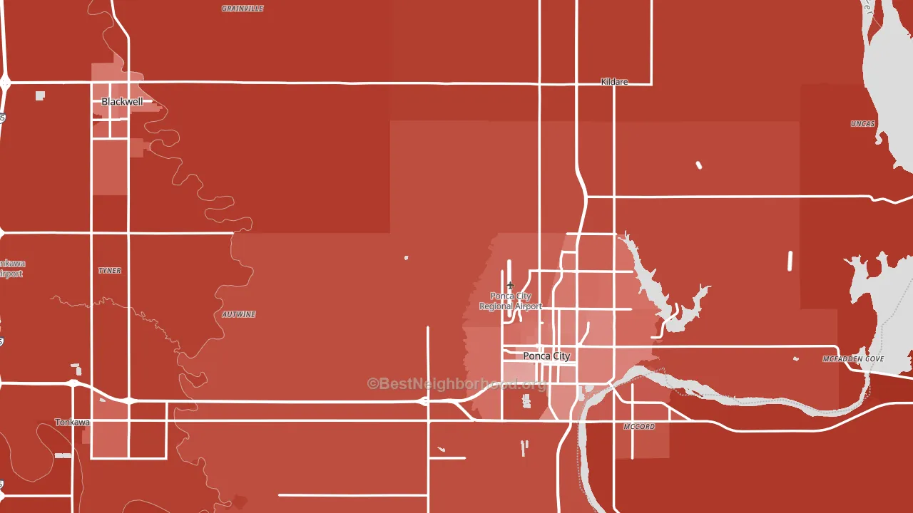 Kay County, OK block-group political-lean map