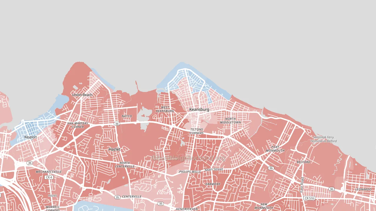 Keansburg, NJ block-group political-lean map